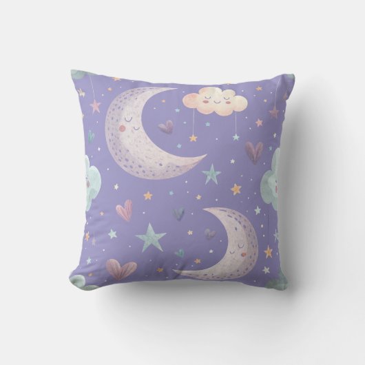 Oreiller décoratif Lune et Étoiles Violettes (Recto)