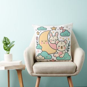 Oreiller décoratif Lune Lapin et Ours Fantaisiste