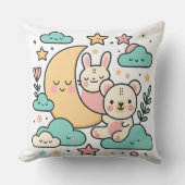 Oreiller décoratif Lune Lapin et Ours Fantaisiste (Recto)