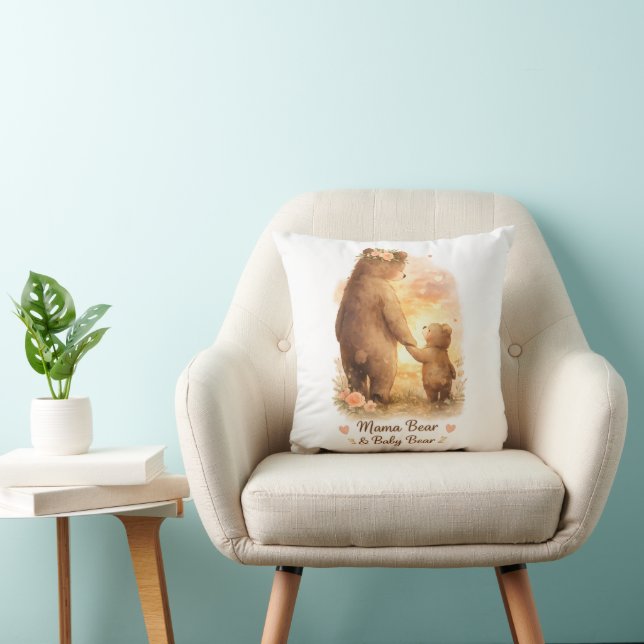 Oreiller décoratif Maman Ours et Bébé Ours (Chaise)