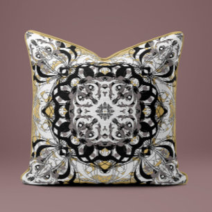Oreiller décoratif Mandala Orné en beige doré