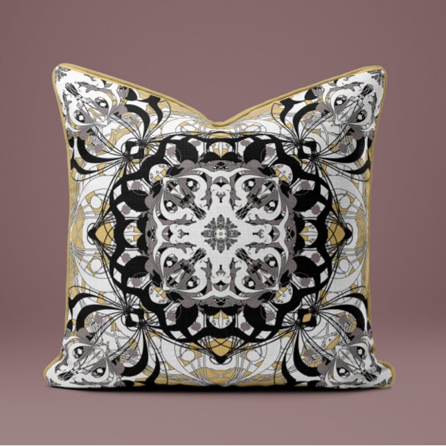 Oreiller décoratif Mandala Orné en beige doré (Créateur téléchargé)