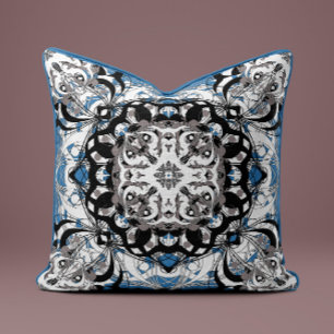 Oreiller décoratif mandala orné en bleu de Delft