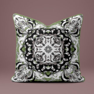 Oreiller décoratif Mandala orné en vert olive