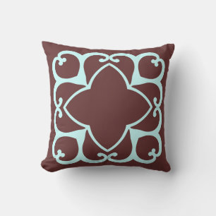 Oreiller décoratif marron et sarcelle