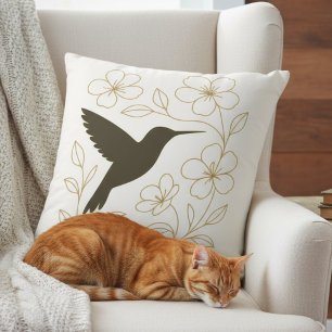Oreiller décoratif minimaliste colibri et floral