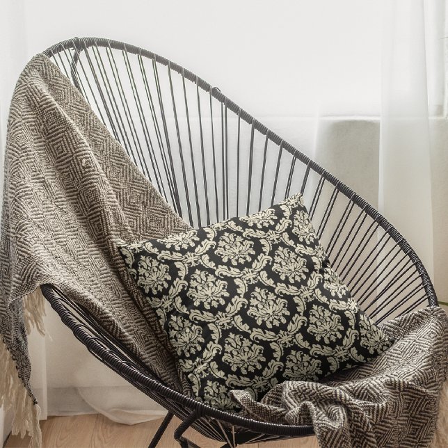 Oreiller décoratif noir Damas/Floral (Créateur téléchargé)