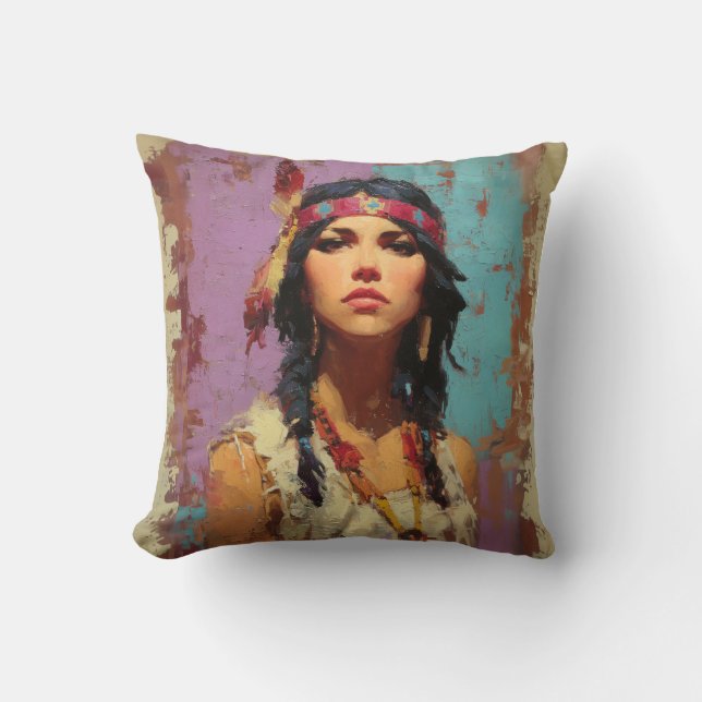 Oreiller décoratif portrait boho artistique (Recto)