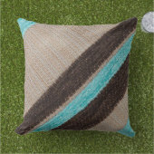 Oreiller décoratif rayé aqua et marron trois tons (Herbe)