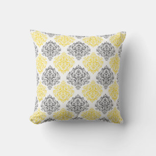 Oreiller décoratif réversible gris et jaune