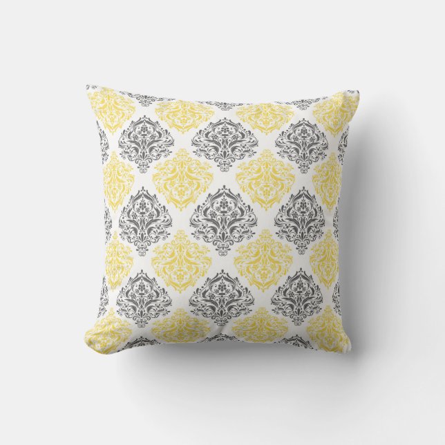 Oreiller décoratif réversible gris et jaune (Recto)