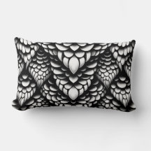 Oreiller décoratif serpent noir et blanc à motif d