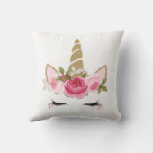 Oreiller décoratif tendance fleurs dorées licorne  (Verso)