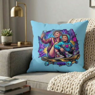 Oreiller décoratif thème artistique skateboard mam