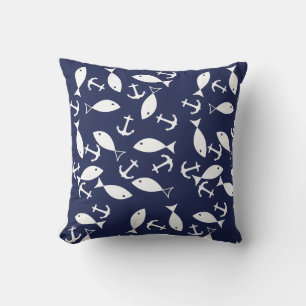 Oreiller décoratif Thème mer Ancre poisson blanc é