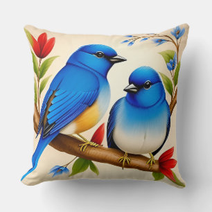 Oreiller Deux Oiseaux Bleus Décoration Minimaliste