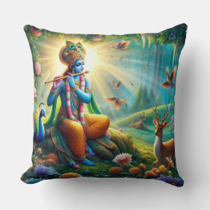 oreiller du dieu hindou Krishna avec motif om au d