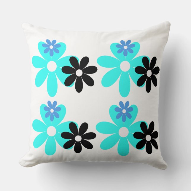Oreiller Duo Fleur Rétro Bleu (Recto)
