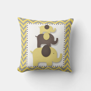 Oreiller éléphant à chevron jaune et gris