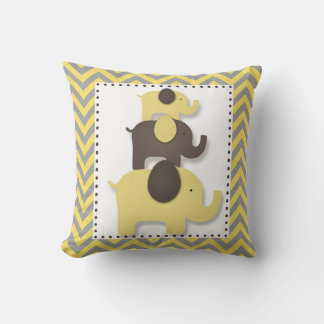 Oreiller éléphant à chevron jaune et gris