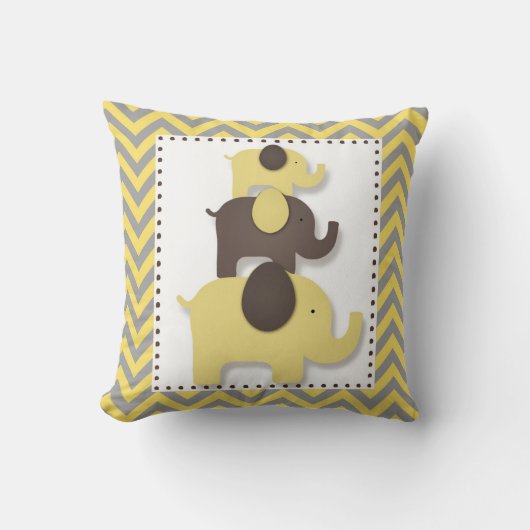 Oreiller éléphant à chevron jaune et gris (Recto)