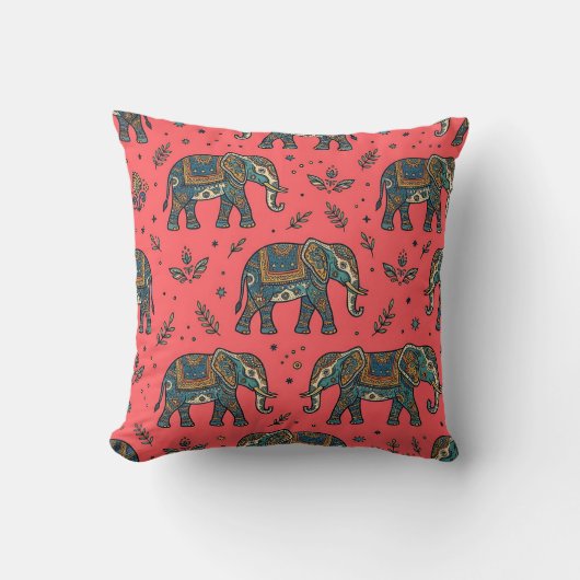Oreiller éléphant bohème rose corail (Recto)