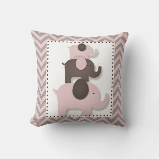 Oreiller éléphant chevron gris et rose (Recto)