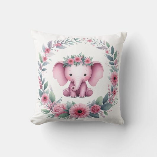 Oreiller Éléphant Mignon en Rose (Recto)