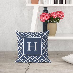 Oreiller en bambou géométrique Navy et blanc avec