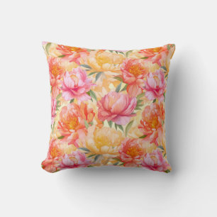 Oreiller en coton avec fleurs de pivoine