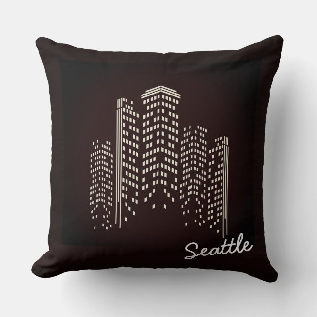 Oreiller en polyester à la skyline de Seattle (Recto)