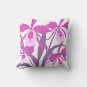 Oreiller en tissu graphique stylisé d'orchidée aqu