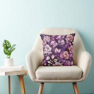 Oreiller extérieur à motif floral vintage pourpre 