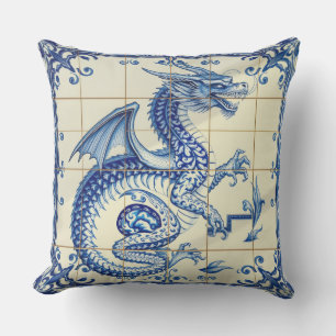 oreiller extérieur dragon serpent saphir