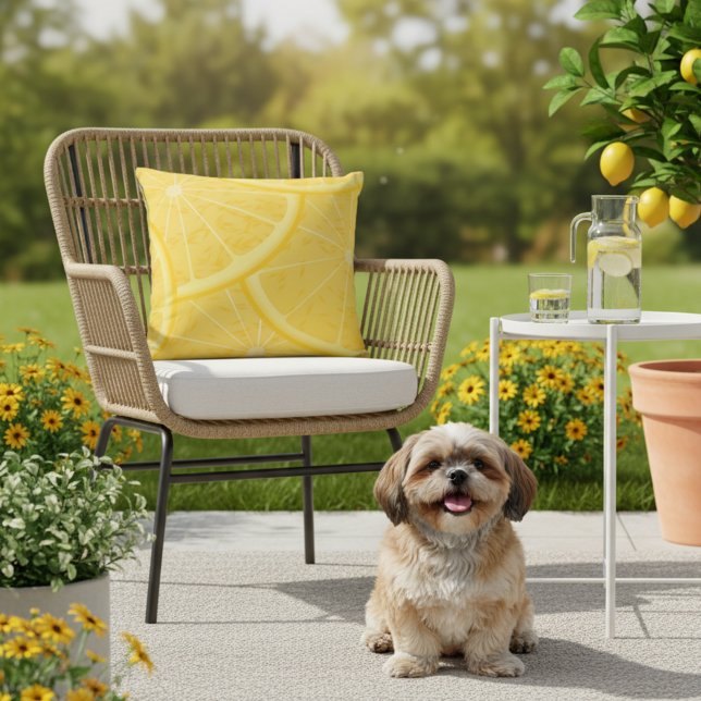 Oreiller extérieur imprimé citron Meyer jaune 16x1 (Lemon outdoor pillow.)