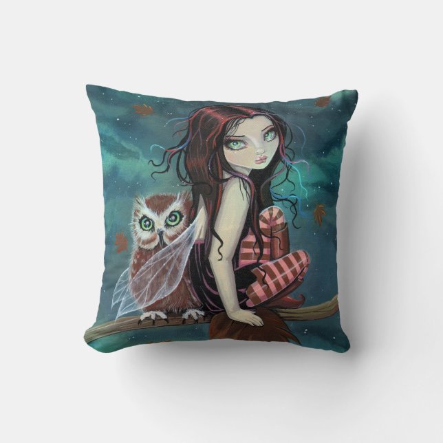 Oreiller fantaisie de fée et de hibou mignon (Recto)