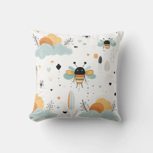 Oreiller fantaisiste abeille et nuage pour enfants