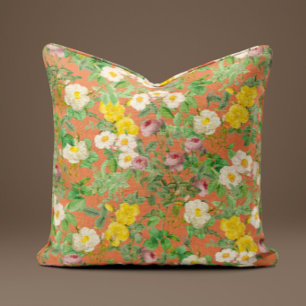 Oreiller Fleur de Rose Sauvage Vintage en Corail P
