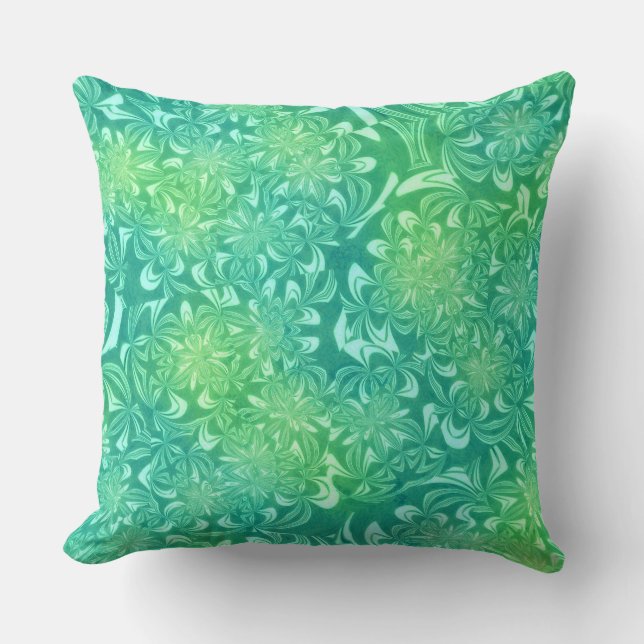 oreiller fleurs batik vert (Recto)