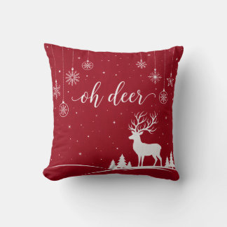 Oreiller flocon de neige rouge cerf de Noël