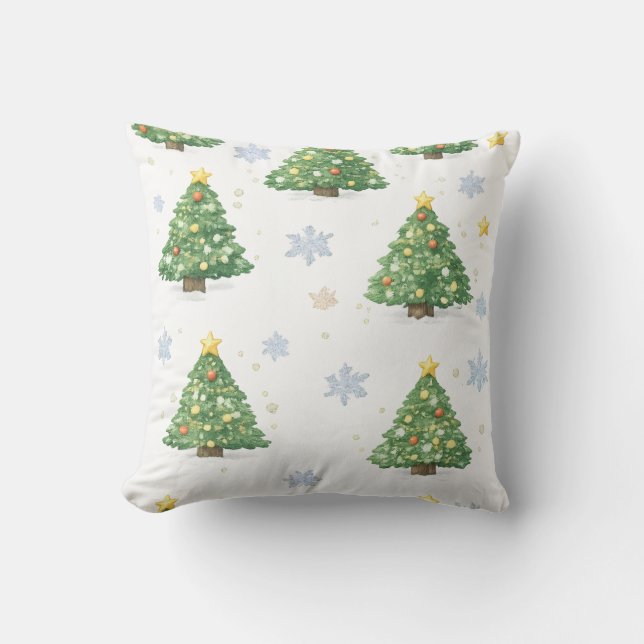 Oreiller Flocon de Neige Sapin de Noël (Recto)