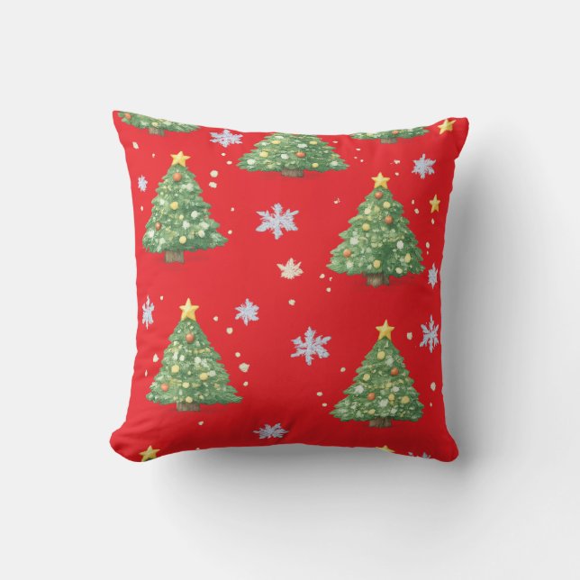 Oreiller Flocon de Neige Sapin de Noël (Recto)