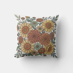 Oreiller Floral aux Tons Terres Assourdis