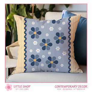 Oreiller floral bleu et jaune