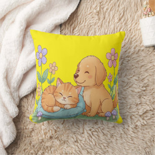 Oreiller floral chiot et chaton – Douceur conforta