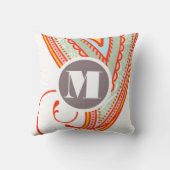 Oreiller floral moderne Monogramme rose menthe tau (Verso)