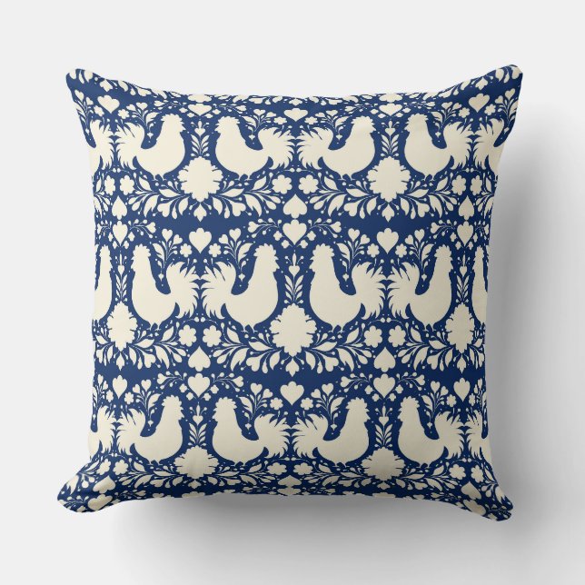 Oreiller floral poulet art populaire (Recto)
