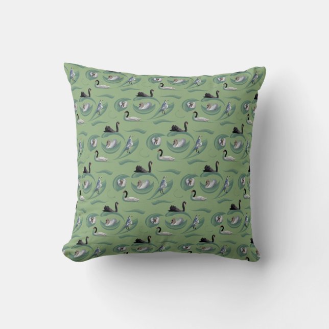 Oreiller frénésie de cygnes (vert pâle) (Recto)