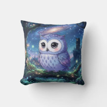 Oreiller Galaxie Chouette Bleue Étoilée