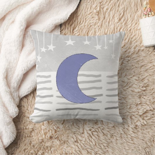 Oreiller gris et bleu lune et étoiles (Couverture)